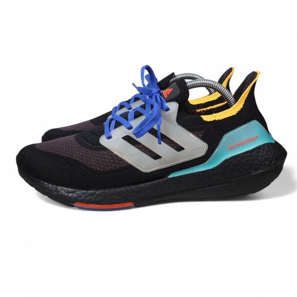 Adidas UltraBoost 21 Black Pulse Aqua Performance Running Shoes S23870 Men's 9.5 - Picture 2 of 11